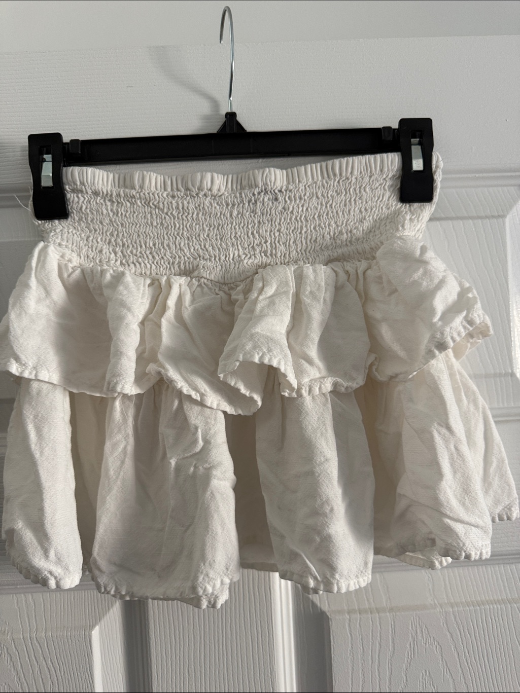 Bershka Cream Smocked Ruffle Mini Skirt